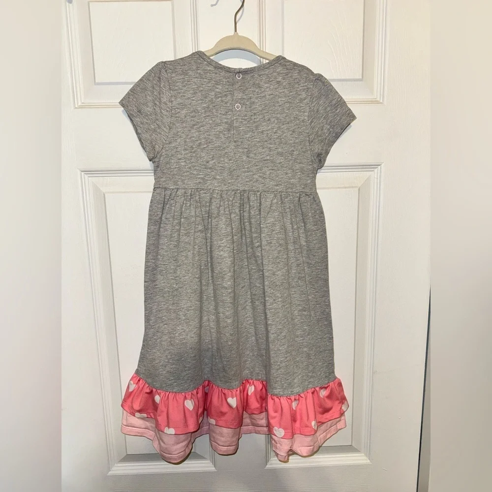 Charming Pink and Gray Kids Dress with Ruffle Details
